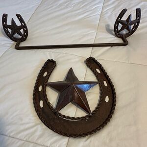 Western Towel Hanger with Horseshoe Star Decor